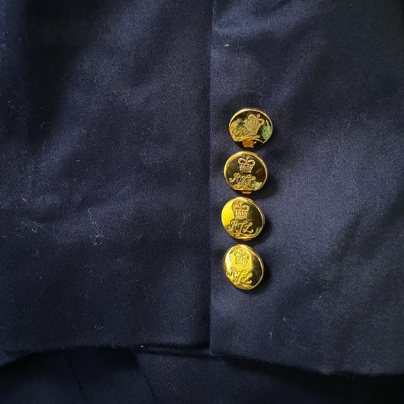 Ralph Lauren Women’s Navy Blue Crest Patch Classic Cotton Blazer Size 2X Preppy - Picture 7 of 8